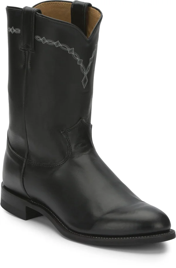 Justin Men's Brock Black Leather Roper Boots