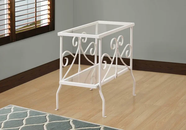 22x22 White Metal and Clear Tempered Glass Accent Table