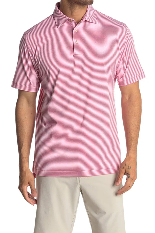 Peter Millar Hales Stripe Performance Polo - Red Ginger