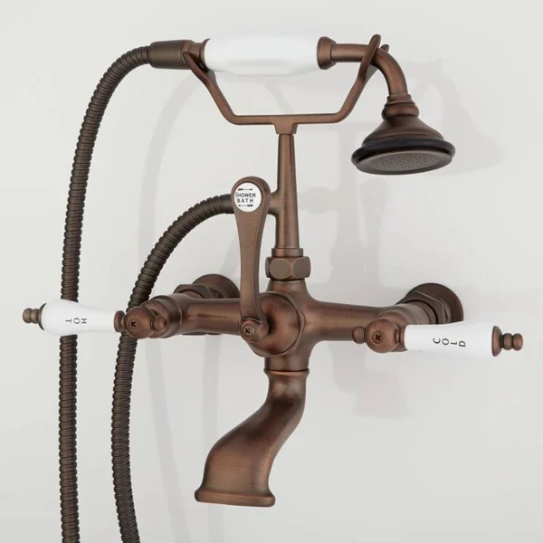 Signature Hardware 917399-4 Wall Mounted Tub Filler Faucet - Includes Hand Shower Valve Included Oil Rubbed Bronze Faucet Tub Fi