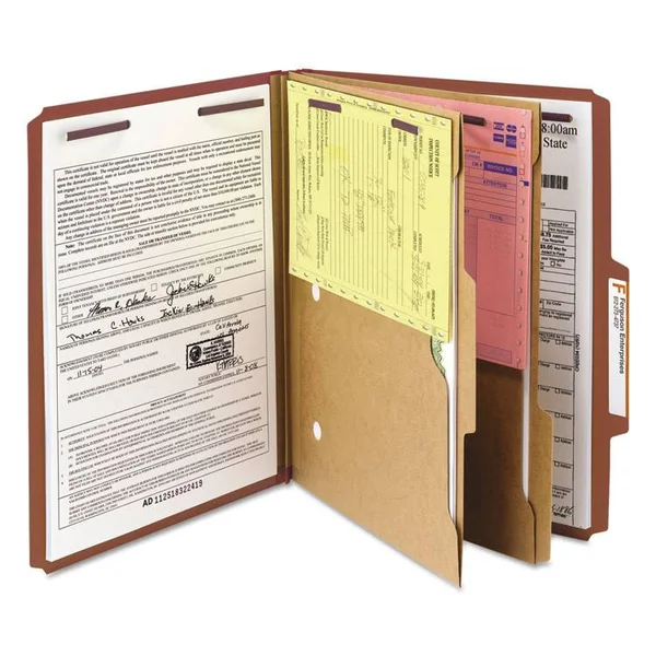 Smead Pressboard Folders with 2-Pocket Dividers - Red, Six -Section - 10 pack