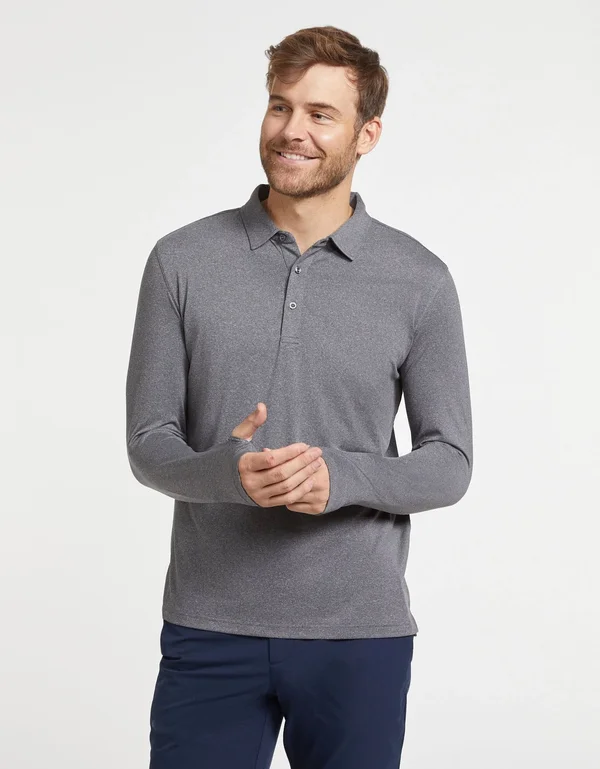 Sun Protective Long Sleeve Polo Shirt for Men UPF 50+ - UV Protection Light Grey