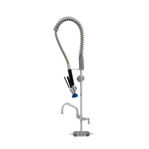Fisher 34770 Backsplash Mounted Stainless Steel Pre-Rinse Faucet with 4x22 Centers, 30x22 Hose, 8x22 Add-On Faucet, Inline Vacuu