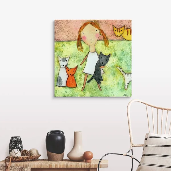 Girl with Cats, Canvas Wall Art, 30x30, Great Big Canvas