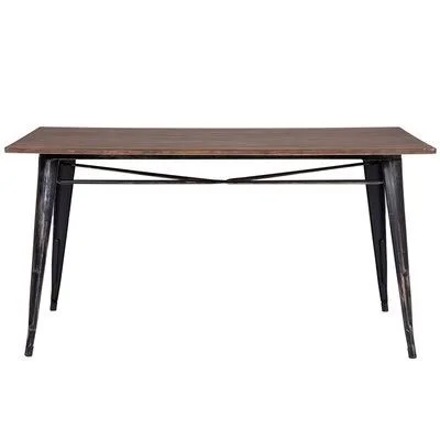 Black Color Antique Style Rectangular Dining Table with Metal Legs Williston Forge