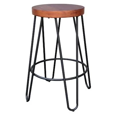at Home Bristol Wooden Seat Backless Counter Stool with Metal Base, Brown, 15.4x22L x 24.0x22H x 15.4x22W