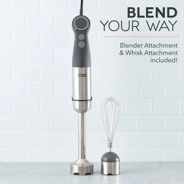 Dash Chef Series Immersion Hand Blender - 5 Speed Stick Blender with Stainless Steel Blades, Whisk Attachment and Recipe Guide Pi