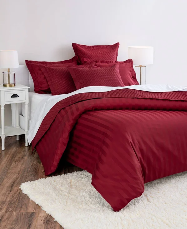 Charter Club Damask Stripe 100% Supima Cotton 550 Thread Count 3 pc. Duvet COVER, King, Created for Macy&s - Pomegranate (Burgun