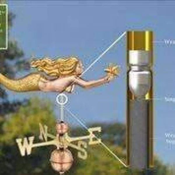 Good Directions Mermaid with Starfish Weathervane - Polished Copper with Golden Leaf Finish