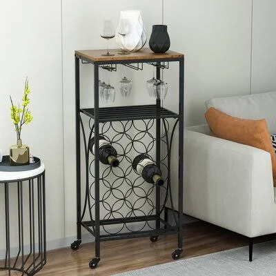 Industrial 2-Tier Serving Cart with Lockable Wheels 17 Stories