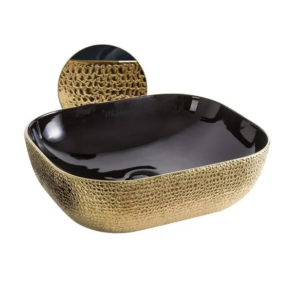 Whitehaus Collection Isabella Plus Rectangular Vessel Bathroom Sink, Black/Gold