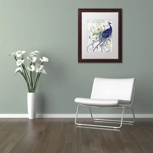 Trademark Fine Art &Peacock Nouveau I& by Color Bakery Framed Graphic Art - Size: 14x22 H x 11x22 W x 0.5x22 D - Mat Color: White