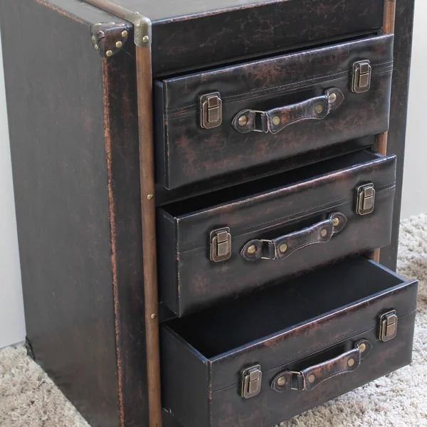 International Caravan 3 Drawer Faux Leather Chest Antique Black