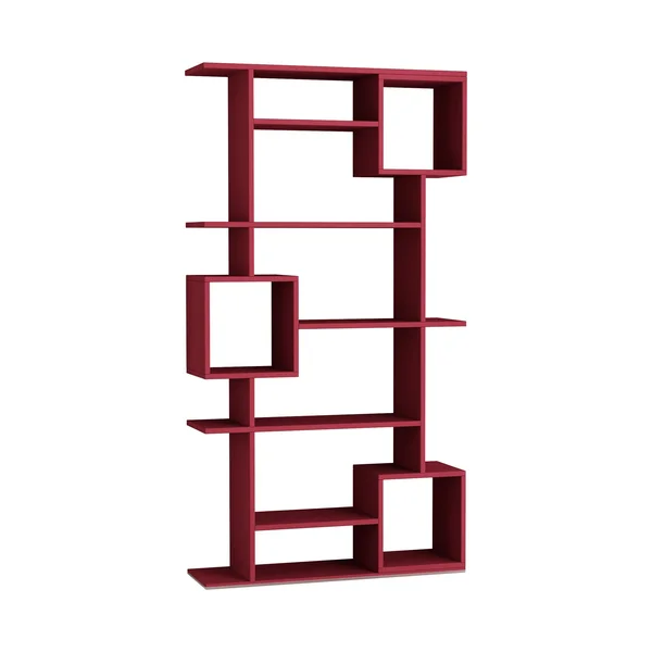 Barrett 10-Shelf Modern Bookcase - Red/Burgundy