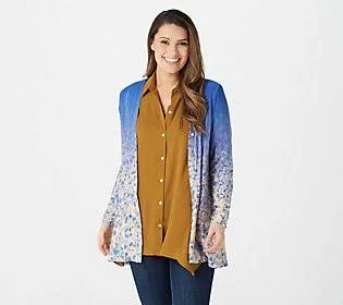 Logo by Lori Goldstein Printed Ombre Knit Button Cardigan, Size Small, Electric Blue