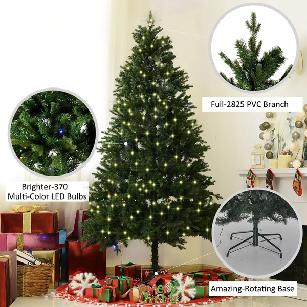 HOMCOM 7& PVC 700 Pre Lit White LED Artificial Christmas Tree - Green