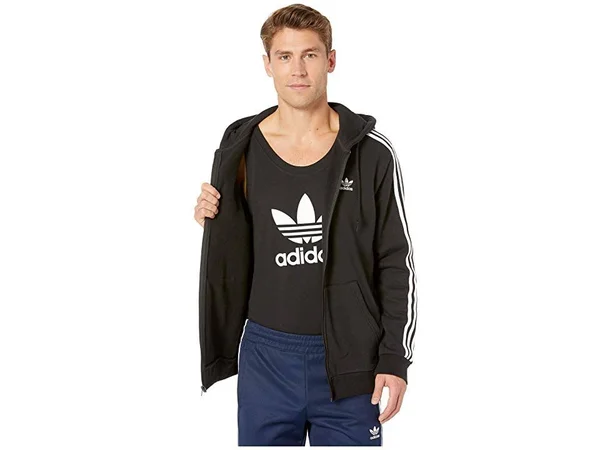 Adidas Originals Men's 3-Stripes Full Zip Hoodie, Black, Small
