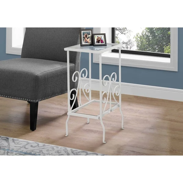 Monarch Accent Table - 30x22H - White Metal with Tempered Glass