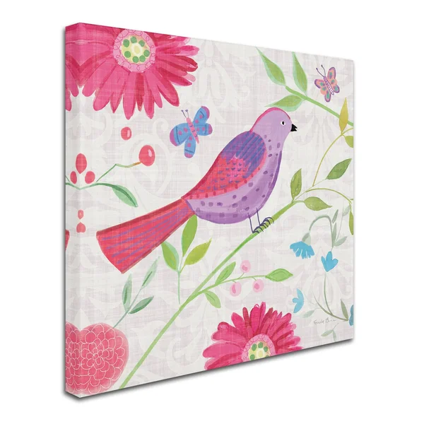 Trademark Art Farida Zaman 'Damask Floral and Bird I Sq' Canvas Art