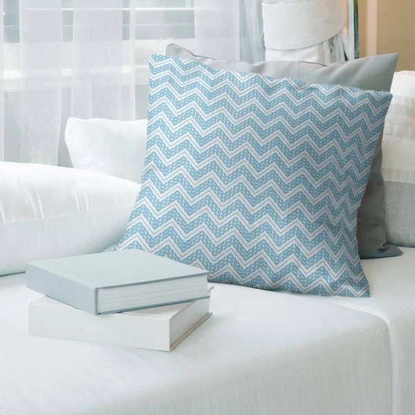 Cool REVERSE Classic Hand Drawn Chevrons Throw Pillow - 18 x 18 - Teal - Cotton