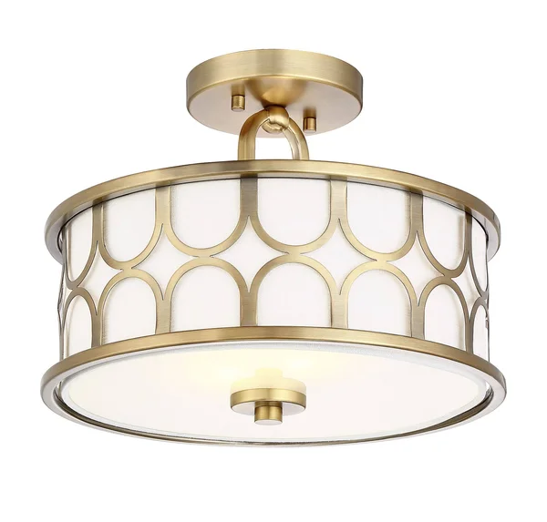 Meridian M60015NB Semi Flush - White Fabric Shade with Natural Brass