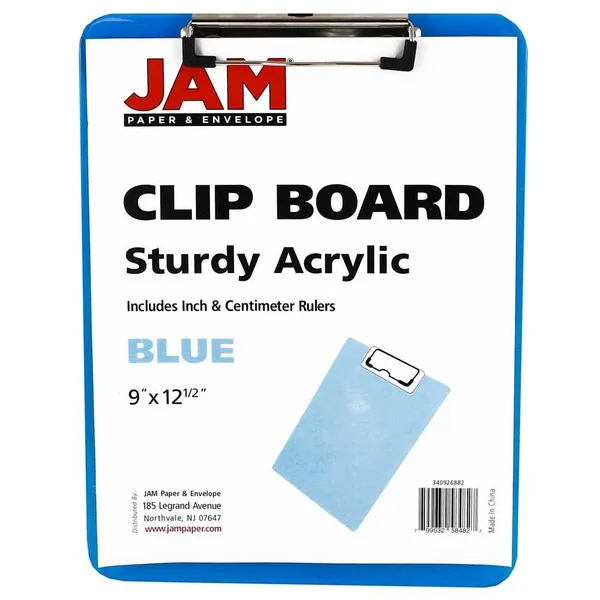 Jam Paper Plastic Clipboards, 9 x 13, Blue, 12/Pack (340926882A), 9 x 13 inches