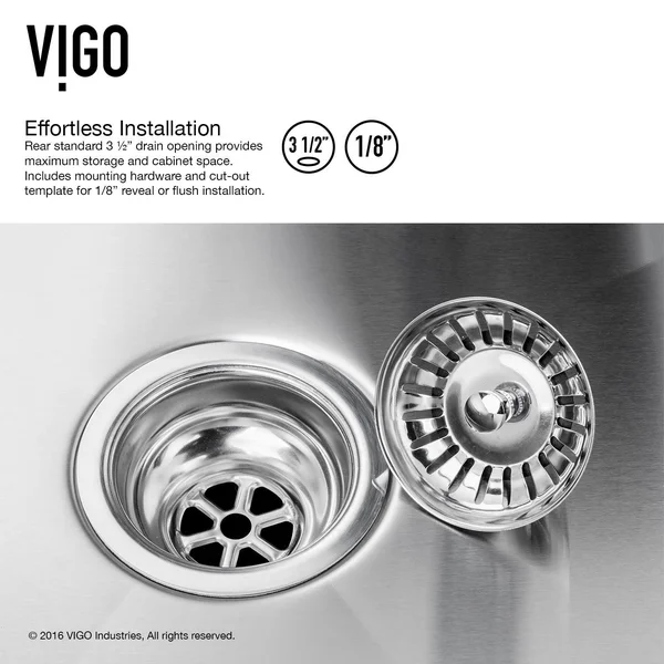 Vigo VG2320CK1 23x22 Undermount Stainless Steel Kitchen Sink, Grid and STRAINER