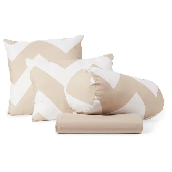 LCM Home Fashions 7-Piece Beige Chevron Comforter Set Blue/White King