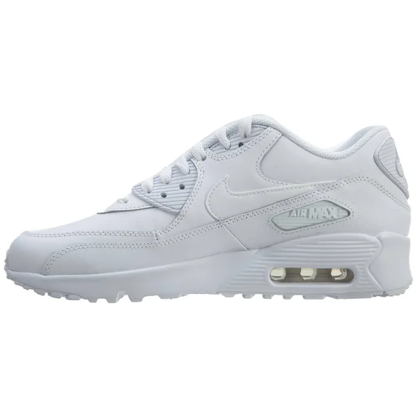 Nike Big Kids& Air Max 90 Leather Casual Shoes in White Size 4.0