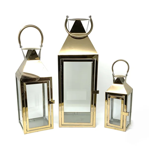 Allgala 3-Pc Set Jumbo Luxury Modern Indoor/Outdoor Hurricane Candle Lantern Set with Chrome Plated Structure and Tempered Glass