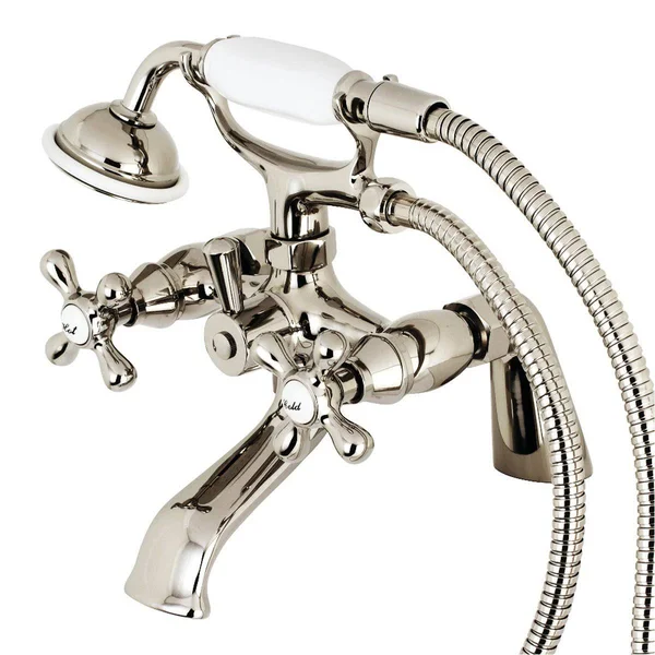 Kingston Brass KS267PB Deck Mount Clawfoot Tub Filler with Hand Shower - Polished Brass