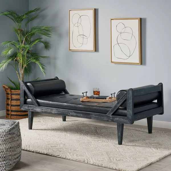 Zentner Rustic Tufted Double End Chaise Lounge with Bolster Pillows by Christopher Knight Home - 65.25x22 L x 27.50x22 W x 24.00