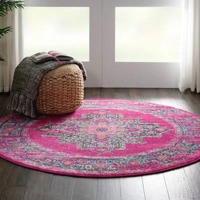 Abbate Oriental Fuchsia Pink Area Rug Mercury Row Rug Size: Round 4&