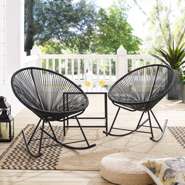 Corvus Sarcelles Modern Wicker Patio Rocking Chairs(Set of 2) - Grey