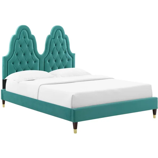 Alexandria Tufted Performance Velvet King Platform Bed - Teal