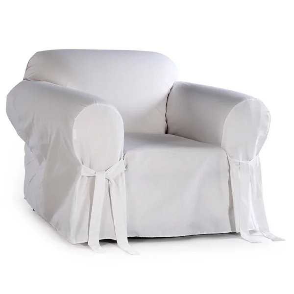 Classic Slip Covers 1-Piece Cotton Chair Slipcover with Bowties White
