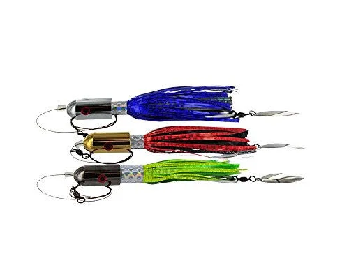 Catchy Tackle Cbb6-05 Bomb Black Chrome Mylar Skirt Rigged 150#Wire 7/0 Siwash Hook, 6 oz, Red/Black
