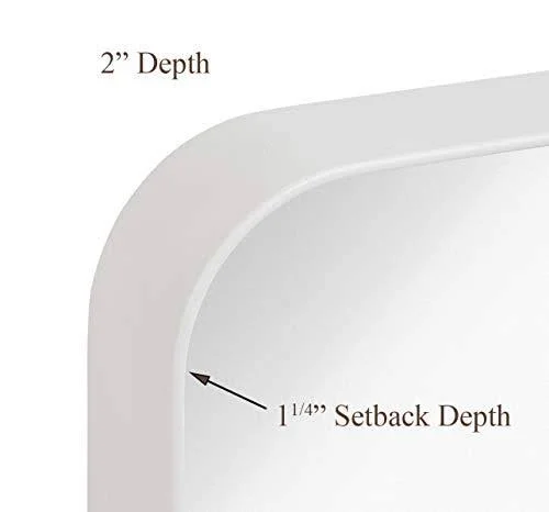Hamilton Hills Contemporary White Metal Wall Mirror, Glass Panel White Framed Rounded Corner Deep Set Design, Mirrored Rectang