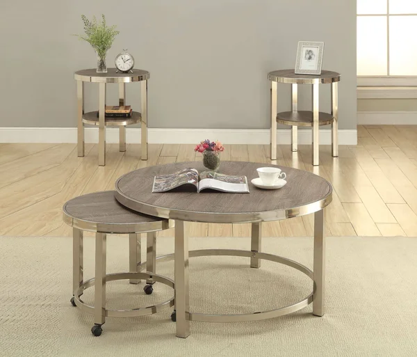 Acme 80387 Elwyn End Table - Walnut & Brushed Nickel