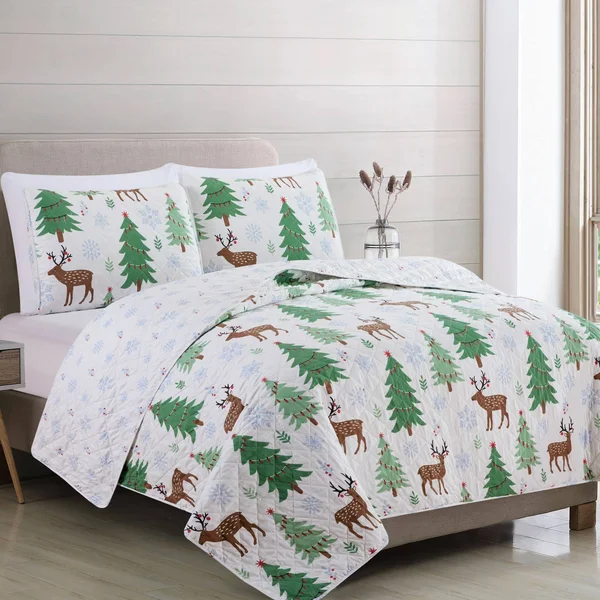 Great Bay Home Reversible Holiday Trees Printed Quilt Set Full/Queen