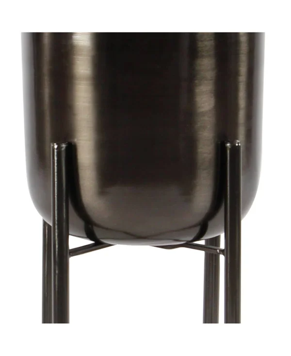Large - Round Metal Planters with Stands, Set of 2 - Black