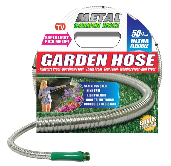 As Seen on TV 50 Stainless Steel Metal Garden Hose, Silver, 50&
