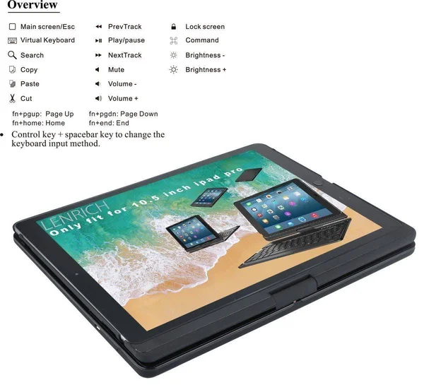 iPad Pro 10.5 Case with Keyboard Backlit - LENRICH 7 Colors Backlight 360 Rotatable Bluetooth Wireless