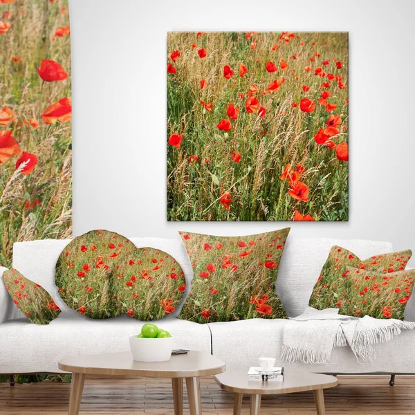 Designart &Red Poppy Field with Full of Flowers& Photographic Print on Wrapped Canvas Size: 40x22 H x 30x22 W x 1x22 D