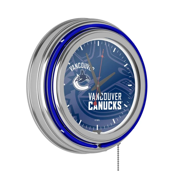 NHL Chrome Double Rung Neon Clock - Watermark - Vancouver Canucks