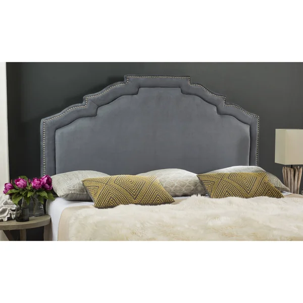 Safavieh Alexia Grey Headboard - Silver Nail Head - Queen