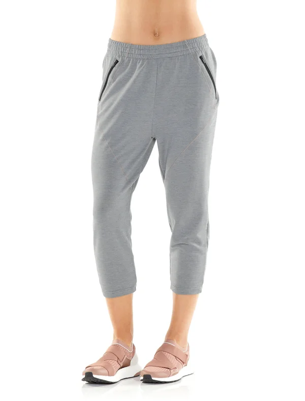 Icebreaker Women's Cool-Lite Momentum 3Q Pant - Large - Fossil, Snow Heather