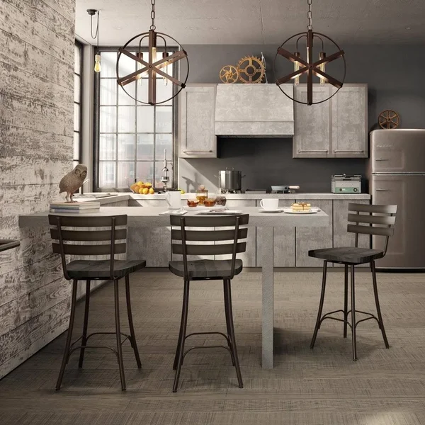 Carbon Loft Amisco Stadium Swivel Bar Stool with Distressed Wood Seat - Brown Distressed Wood, Gun Metal