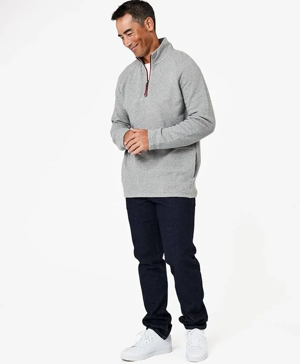 Pact Organic Men's Heather Grey 1/4 Zip Pullover L