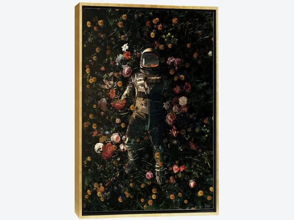 Framed Canvas Art (Gold Floating Frame) - Garden Delights by Nicebleed ( astronomy > Space Exploration > Astronauts art)